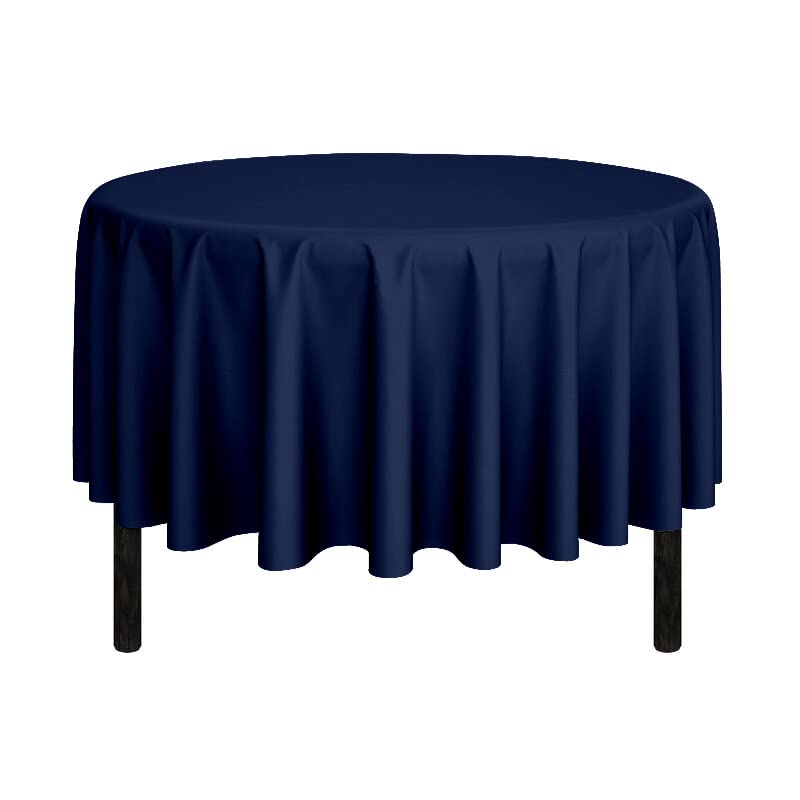 Pomp Navy Blue 90 Inch Round Premium Polyester Tablecloth  Wrinkle  Stain Resistant Easy Care Fabric  Fits Round Table