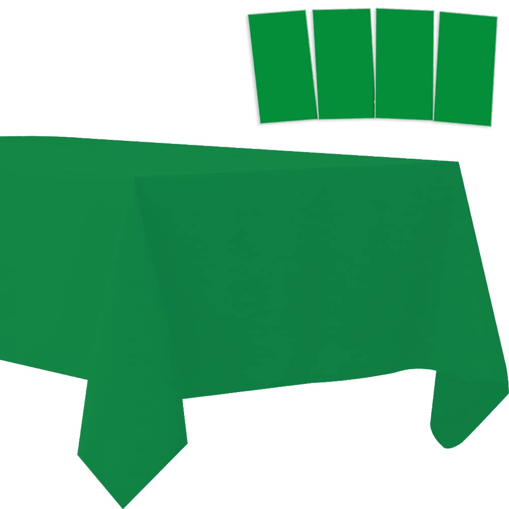 Amocytec 4 Pack Green Plastic Rectangular Tablecloths, 54 x 108, Waterproof & Oil-proof, Perfect for BBQ, Picnic, Birthday & Wed