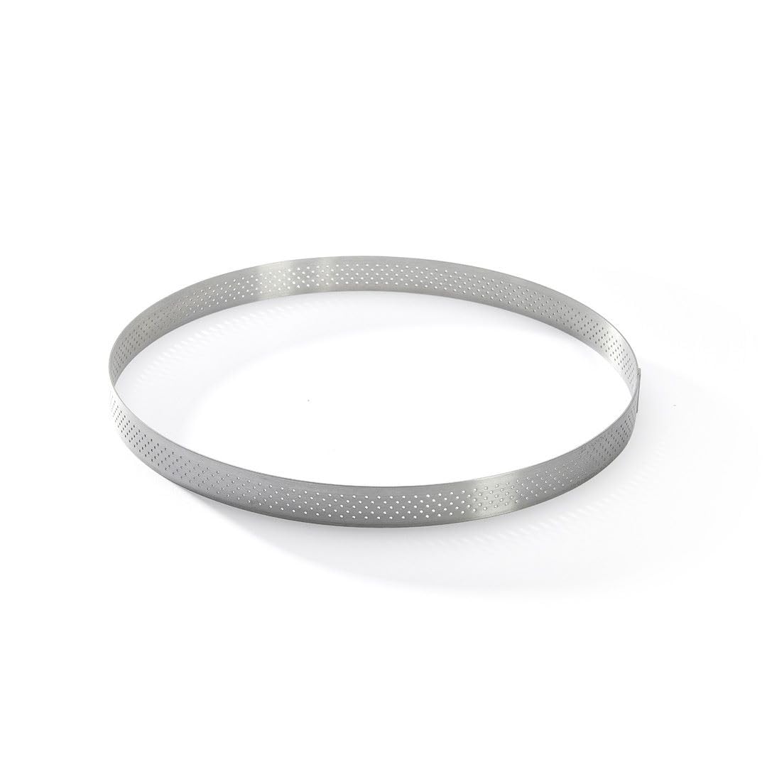 De Buyer Perforated Round Tart Ring - 9.75 Diameter, 0.8 Height - Perfect For Baking Beautifully Crisp Tarts - Easy To Use & Cle