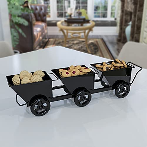Aperol Design Metal Shopping Cart Shape Platter Trolley For Table Serving | Antique Rust Finish Iron Snack Tray With Movable Whe
