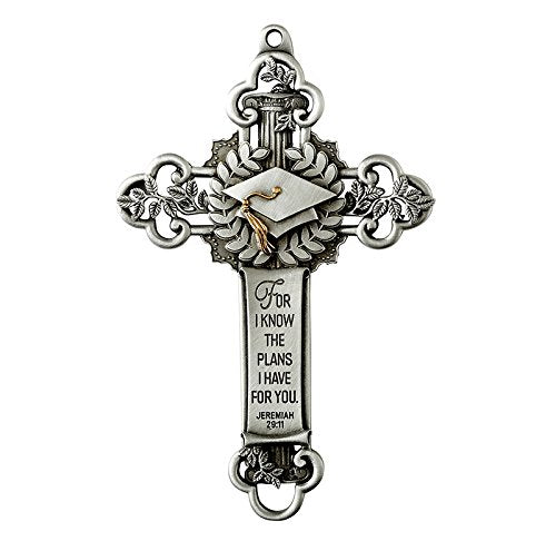 Catholic Graduation Gifts Silver Toned Graduation Wall Hanging Cross Jeremiah 29:11, 5 Inches