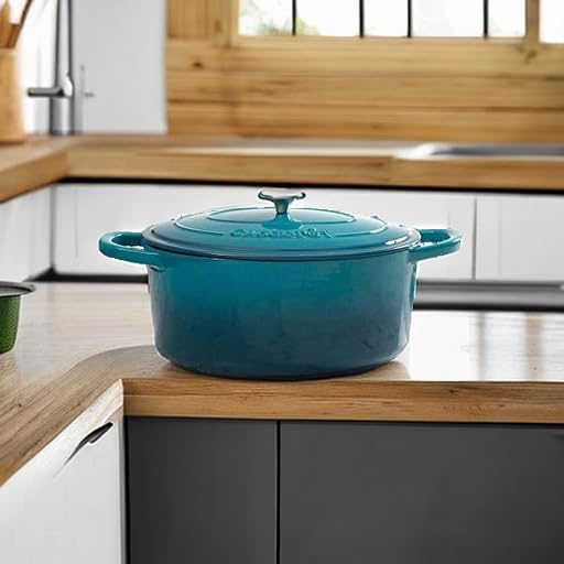 Crock-Pot Artisan Round Enameled Cast Iron Dutch Oven, 5-Quart, Teal Ombre