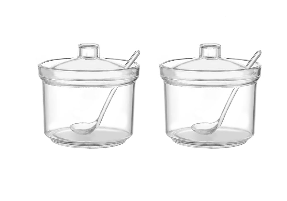 Mozacona 2Pcs Clean Acrylic Sugar Bowl Spice Jar Spice Storage Pot With Lid And Spoon