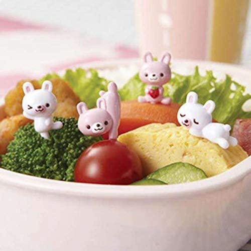 Torune 8 Cute Food Picks With Pink And White Rabbits With Strawberries, 8 Pieces, 4 Designs,