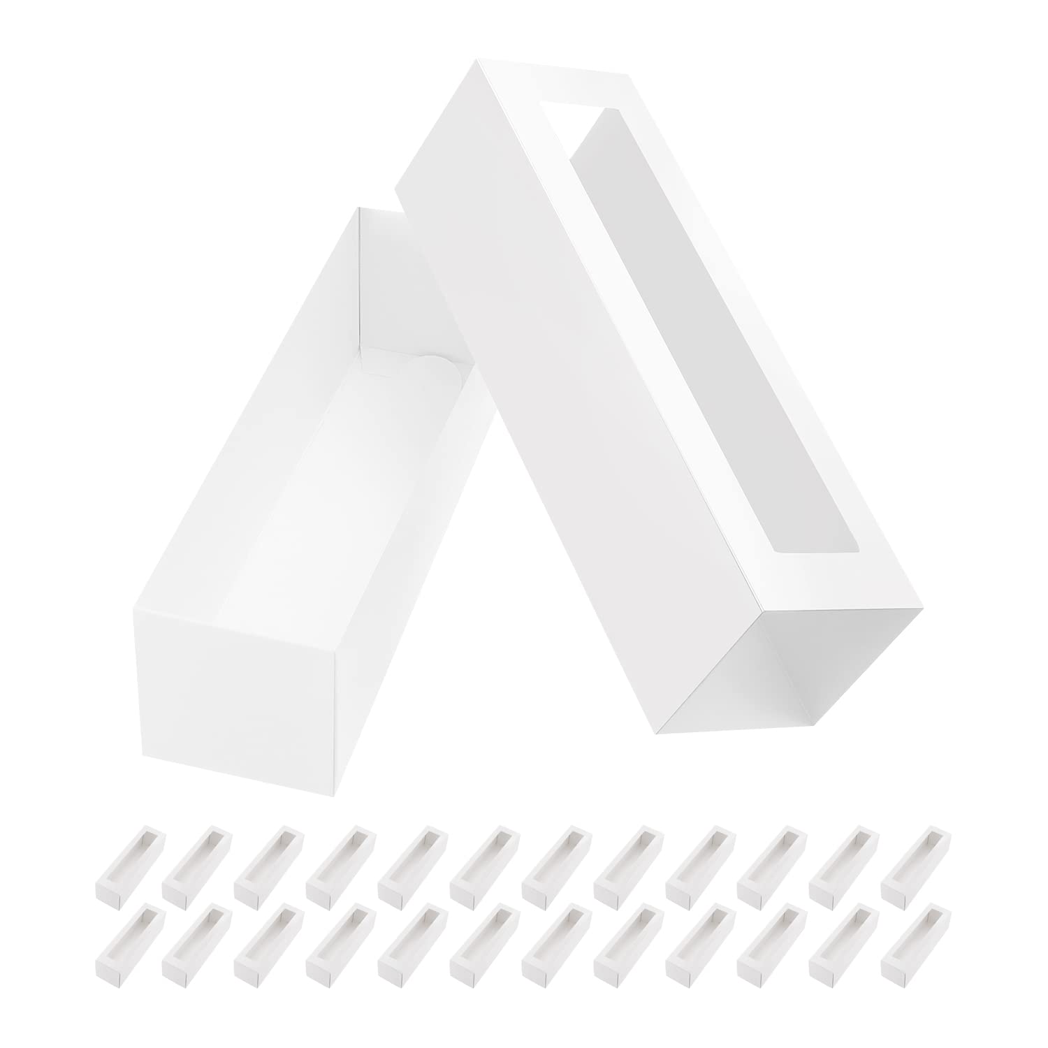 Bakipack 25 Macaron Boxes For 6 Macarons White Macaron Boxes With Interior Measurement 7.3'' X 1.9'' X 1.9'' Macarons Gift Boxes