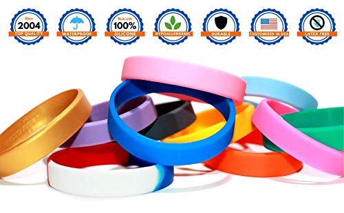 Reminderband Classic Custom 100 Silicone Wristband - Personalized Silicone Rubber Bracelet - Customized For Events, Gifts, Suppo