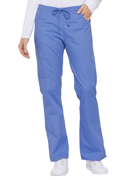 Dickies Womens Signature Mid Rise Drawstring Scrubs Cargo Pant, Ciel, X-Large Petite