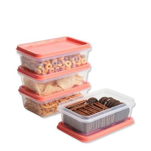 Unica Flamante Container, Plastic Food Storage Container With Air Resistant Lid, Nestable & Stackable Rectangle Meal Prep Contai