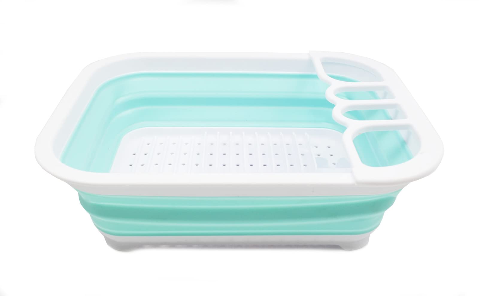 Sammart Collapsible Plastic Dish Drainer - Foldable Drying Rack Set - Portable Dinnerware Organizer - Space Saving (1, White/Lak