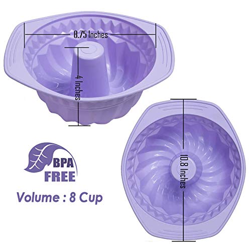 Webake Silicone Fluted Tube Pan Non-Stick Kugelhopf Cake 9 Inch Silicone Baking Mold - Violet