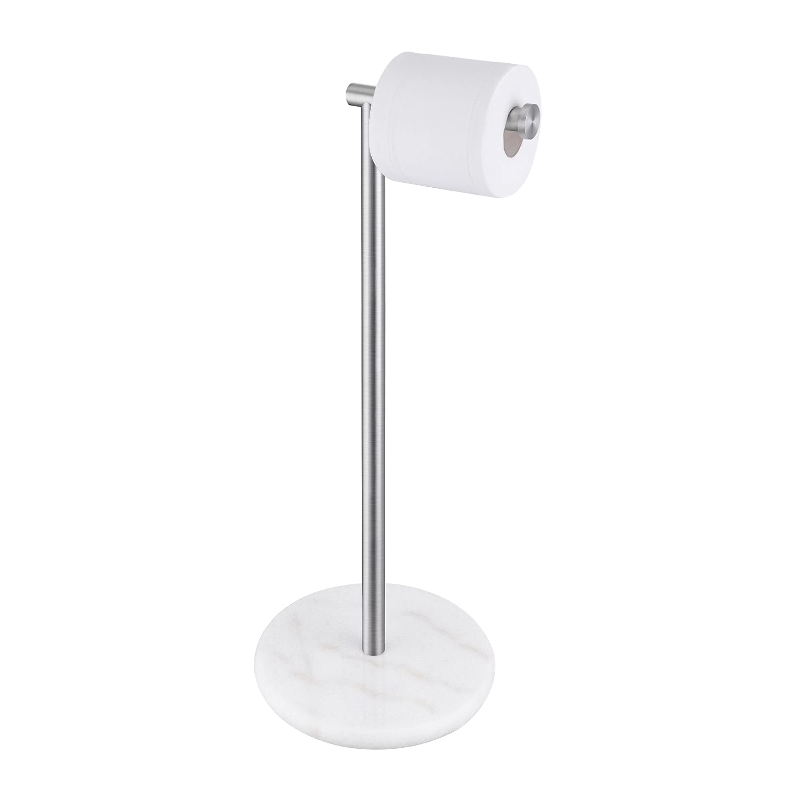 Kes Toilet Paper Holder Stand, Freestanding Toilet Paper Roll Holder With Modern Natural Marble Base, White Freestanding Toilet