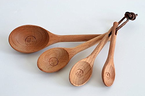 4Pcs/Set Wood Measuring Spoons Set Healthy No Paint Cooking Tools