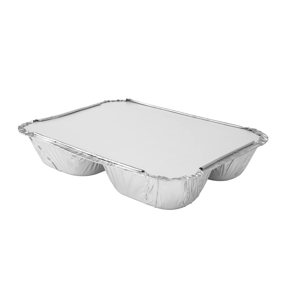 Restaurantware Lids Only: Foil Lux Aluminum Pan Lids For 3-Compartment Trays 100 Rectangle Foil Board Lids - Trays Sold Separate