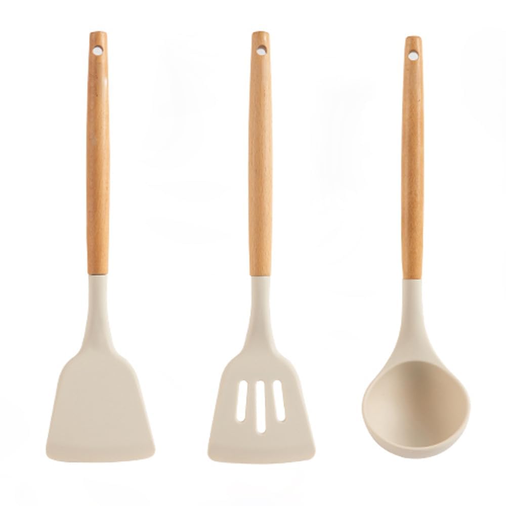 Whisket  NonStick Utensils Spatula Set With Holder, Spatula Silicone Cooking Use Kitchen Utensils Set (Cream)