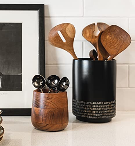 Karma Gifts, Wooden Crock, Utensil Holder, Brown, Small