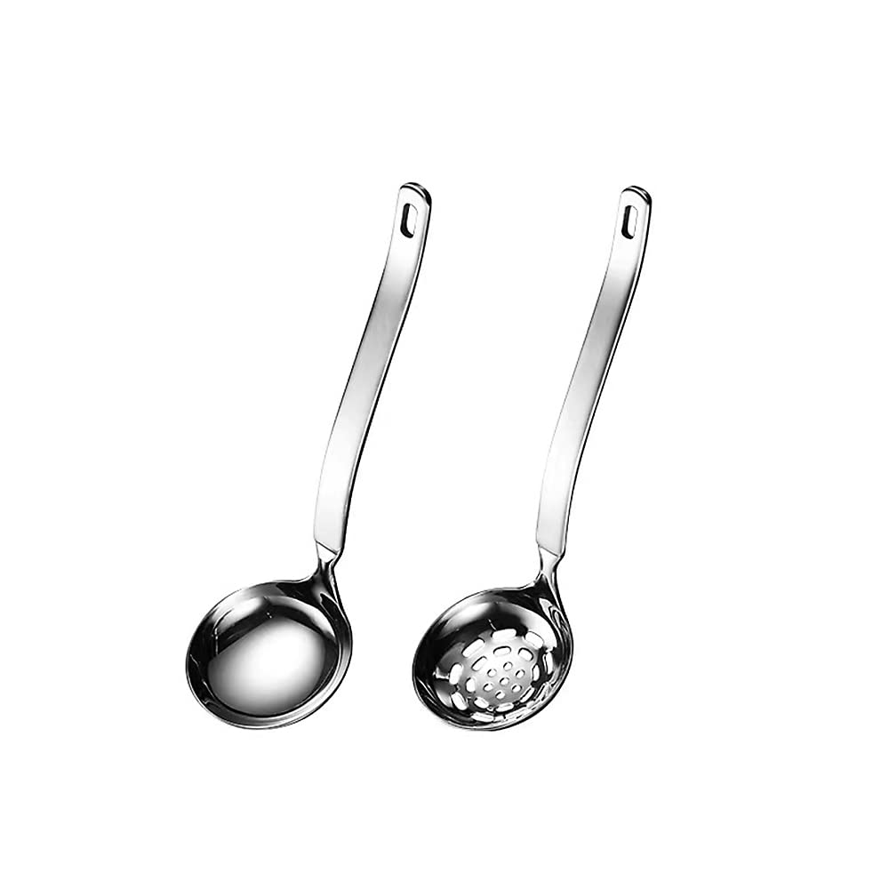 Collfa Soup Ladle Metal Sus304 Stainless Steel Ladles Spoon And Slotted Colander Spoon Set Small Soup Ladle With Holes Strainer
