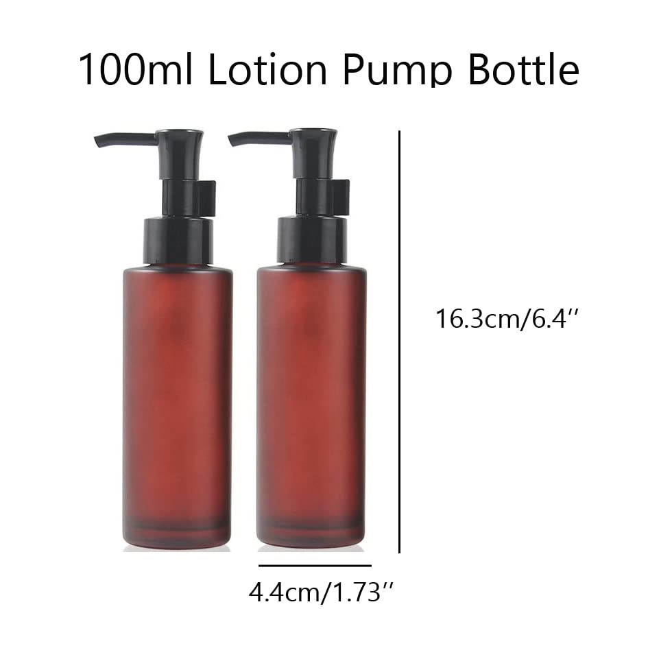 2Pcs 100Ml Frosted Glass Pump Bottles Refillable Liquid Lotion Soap Dispenser Toiletries Bottles Hand Jar Containers For Bathroo