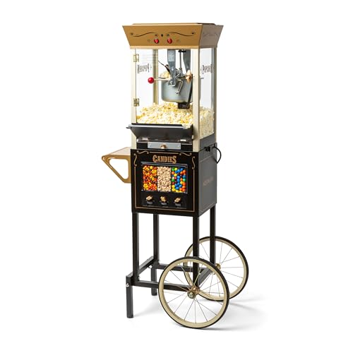 Nostalgia Popcorn Maker Professional Cart, 8 Oz Kettle Makes Up To 32 Cups, Vintage Movie Theater Popcorn Machine With Three Can