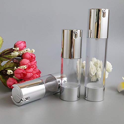 Tvoip 4Pcs/Lot 10Ml/15Ml/20Ml/30Ml, Airless Vacuum Pump Home Travel Lotion Bottles Refillable Cosmetics Packing Dispenser (Silve