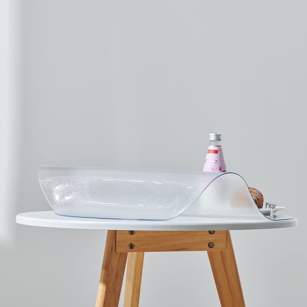 Leffora Diameter 34 Inches Round Frosted Table Protector, 1.5Mm Thick Waterproof Oil Proof Plastic Tablecloth Protector Circle T