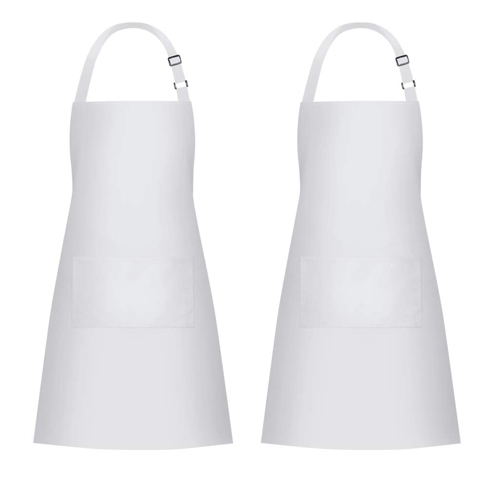 Jubatus 2 Pack Bib Aprons With 2 Pockets Cooking Chef Kitchen Apron For Women Men, White
