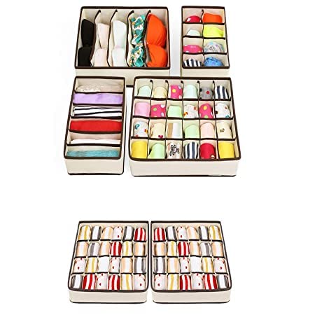 Favria 6 Pc Foldable Innerwear Organiser For Wardrobe Storage Box Drawer Divider Organizer Closet Storage For Socks Bra Tie Scar