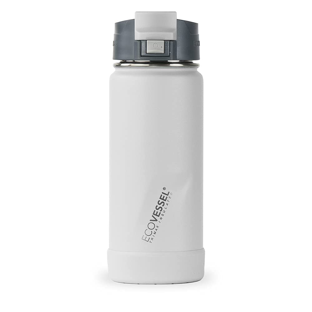 Ecovessel Perk Trimax Vacuum Insulated Stainless Steel Travel Bottle For Coffee & Tea With Push Button Locking Top - 16Oz (White