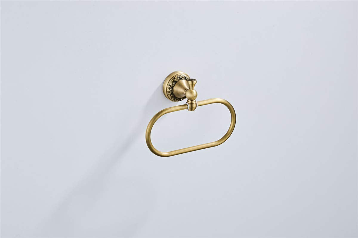 Flybath Oval Towel Ring Antique Brass Exquisite Pattern Carving Hanger Hand Towel Holder For Bathroom Kitchen Accessories Wall M