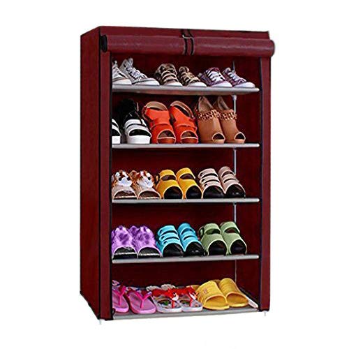 Ebee Iron 5 Shelves Shoe Rack With Cover (Maroon), 26.0 X 11.02 X 25.0 Cm