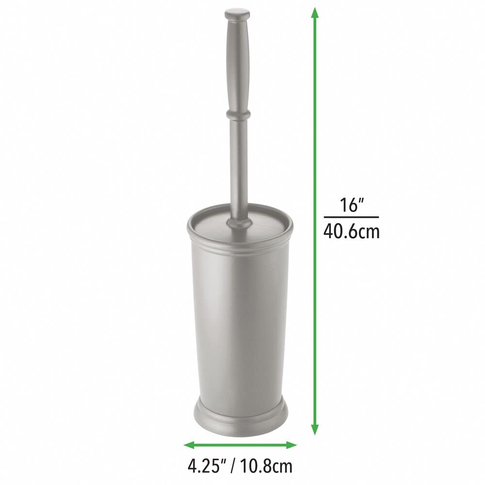 mDesign Toilet Bowl Brush and Holder - Covered Bathroom Toilet Brush - Standing Toilet Bowl Scrubber in Modern Holder - Compact  Space Saving  Deep Cleaning Brush for Toilet - Hyde Collection - Gray