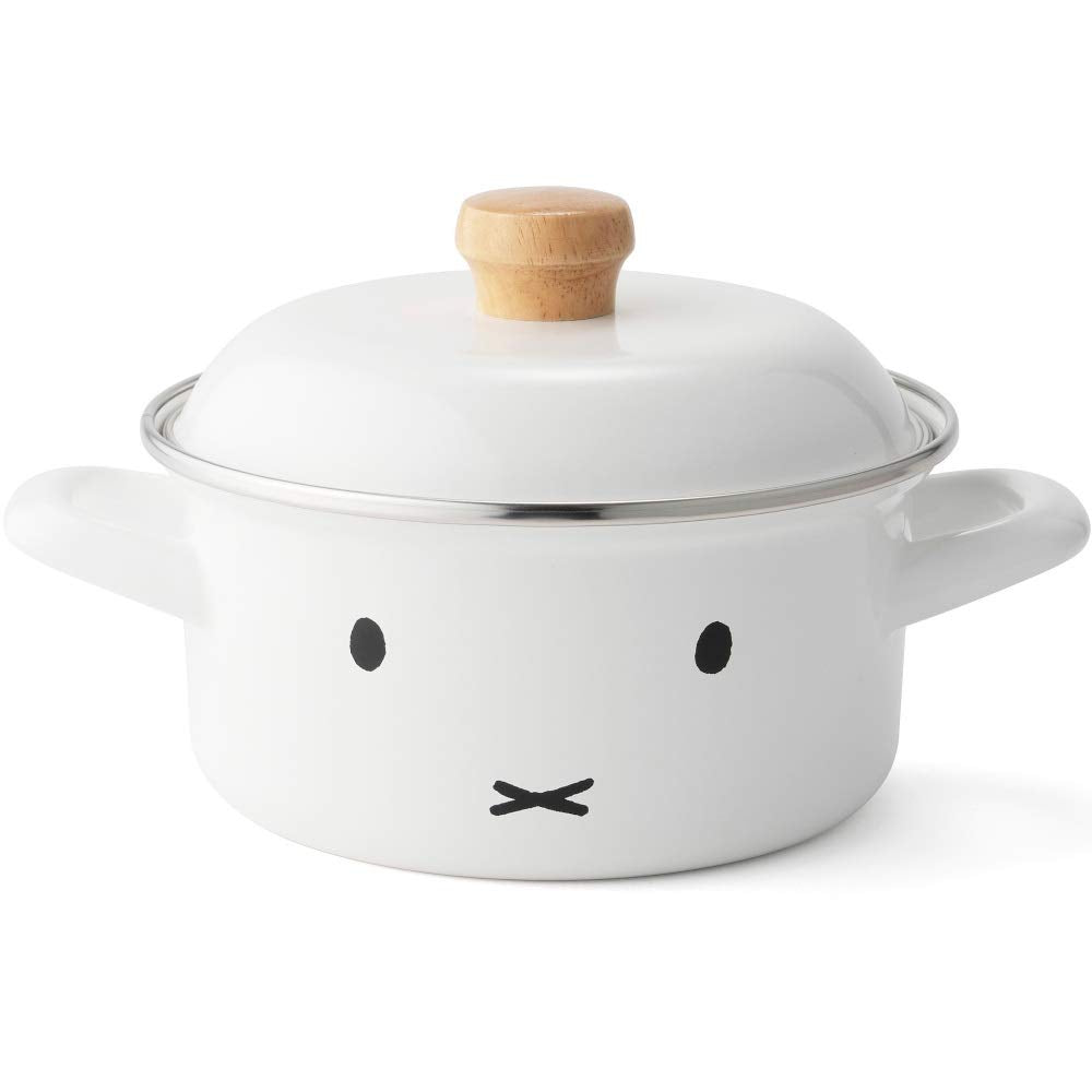 Fuji Hollow Miffy Face IH Compatible Casserole TwoHandled Pot, White, 5.9 inches (15 cm)