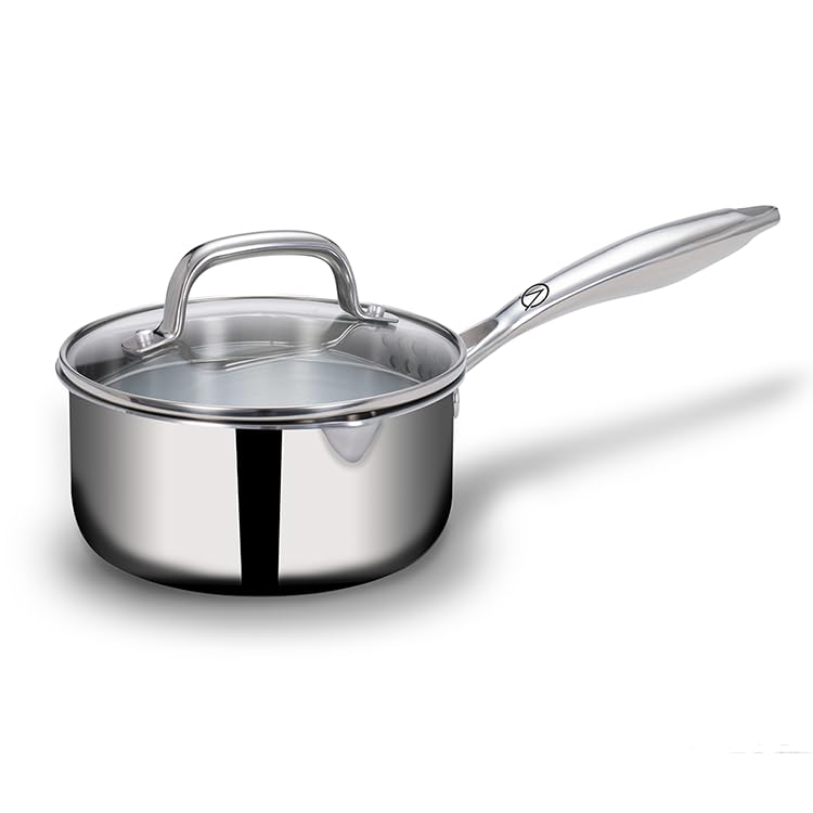 Arttdinox Stellar Stainless Steel Triply Sauce Pan With Straining Glass Lid | Milk Pan | Saucepan For Tea | Gas And Induction Co