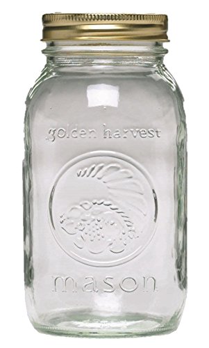 Ball Golden Harvest Regular Mouth Vintage Fruit Design Mason Jars, (12 Pack), 1 quart, Clear