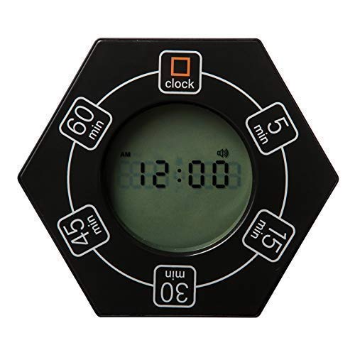 Home & Office Timer With Clock, 5,15, 30, 45, 60 Minute Preset Countdown Timer, Easy-To-Use Time Management Tool (Black)