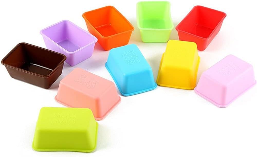 HAIJSEVR 10Pcs Mini Loaf Pans, Silicone Square Cake Molds (Random Colors)