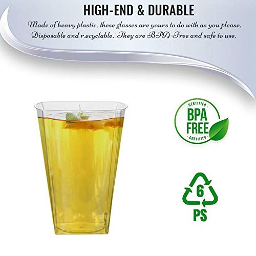 Kaya Clear Square Plastic Cups - 10 Oz. (Pack Of 14) - Elegant & Reusable Party Drinkware For Special Occasions, Gatherings, And