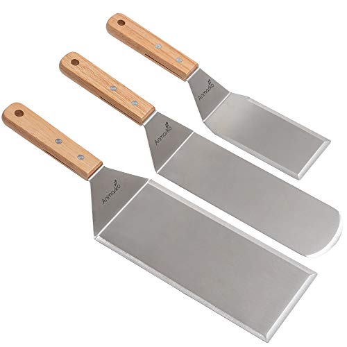 Metal Spatula Barbecue Tool Set - Stainless Steel Pancake Turner And Griddle Flipper Scraper 4X8 Inch Oversized Hamburger Turner