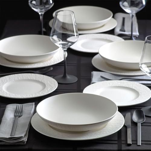 Villeroy & Boch Manufacture Rock Blanc 12-Piece Dinnerware Set, Service for 4, Plates & Bowls, Premium Porcelain, Made in German