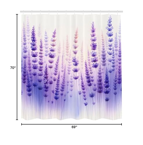 Ambesonne Lavender Shower Curtain, Dreamy Composition Of Purple Tone Tender Flowers With Aquarelle Look Details, Cloth Fabric Ba