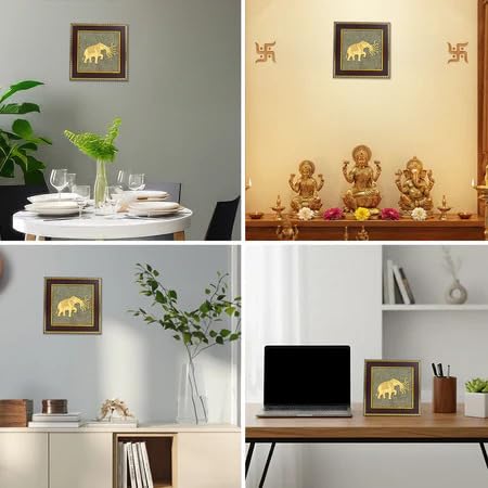 Astrotalk 7 Trunk Elephant on Raw Pyrite Frame | Vastu Item for Wealth & Success | Wall Decor Items Living Room | Raw Pyrite Frame for Wall | Gift for Man & Woman | 19x19x1 cm | 1 Piece