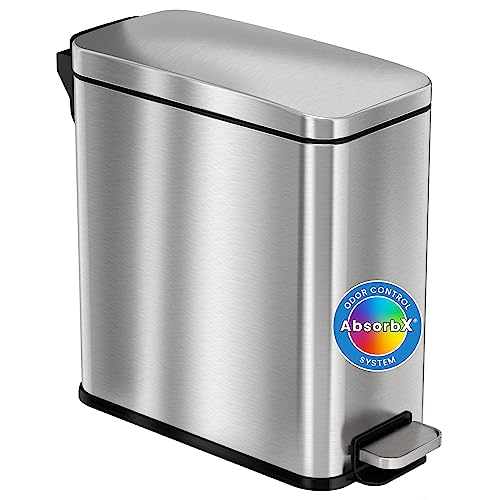 Itouchless Softstep 3 Gallon Slim Bathroom Step Trash Can With Odor Filter & Removable Inner Bucket, 11 Liter Pedal Stainless St