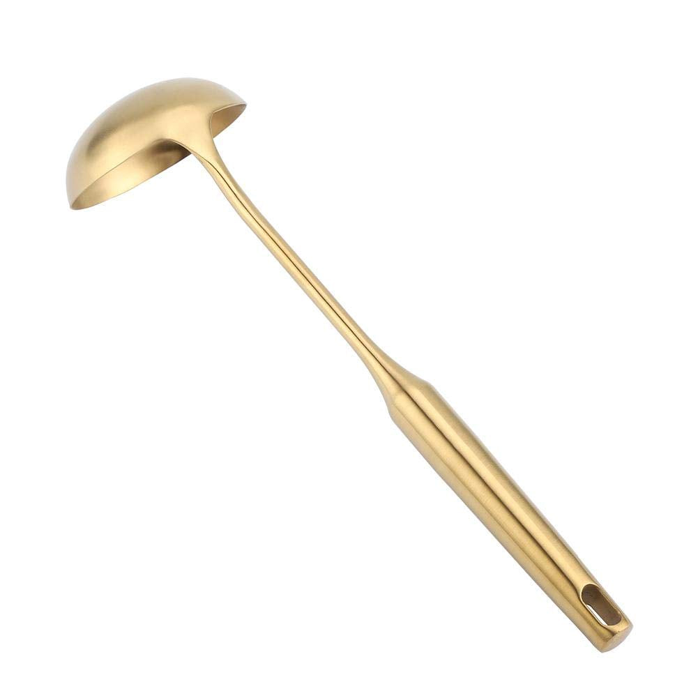 Ladle Spoon, Kitchen Cooking Spoons Stainless Steel Soup Ladle Heat Resistant Serving Spoon With Hollow Handle (Gold)