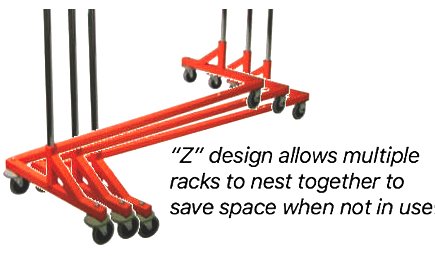 Only Hangers Industrial Strength Z Rack With Add-On Hangrail And Built-In Height Extensions - Available In Black, Orange, And Wh