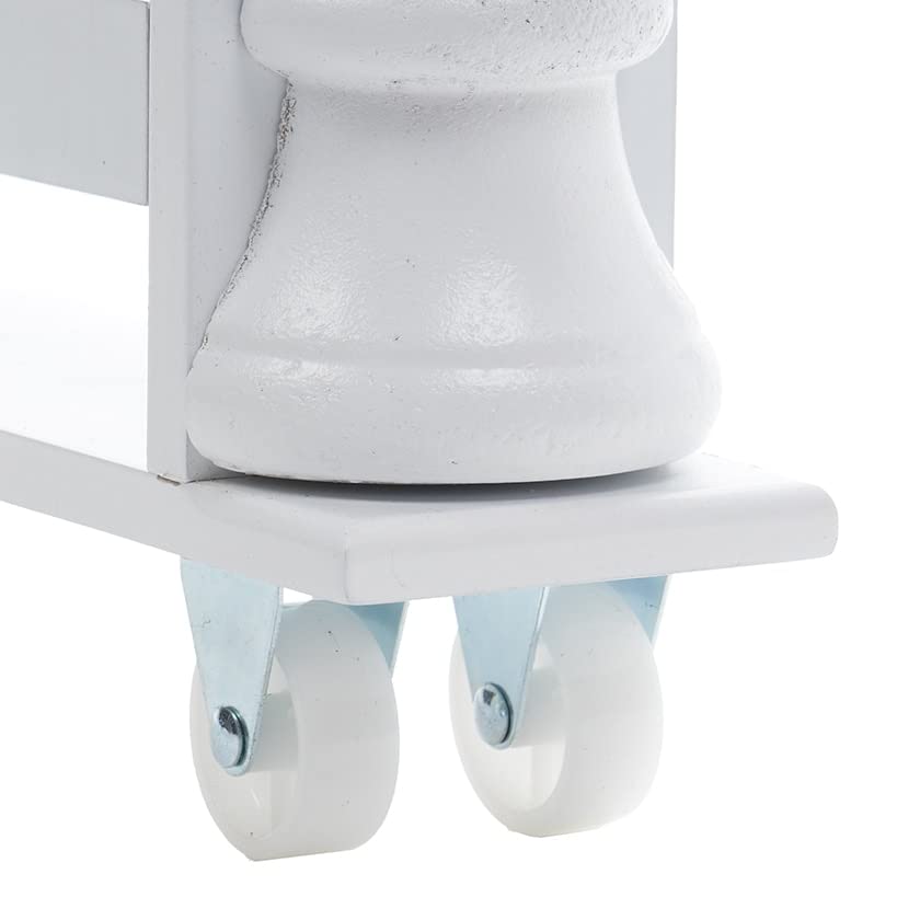 The Lakeside Collection Slim 4 Tier White Wooden Storage Rack Cart On Wheels For Small Spaces, Kitchen, Bathroom Laundry Room Or