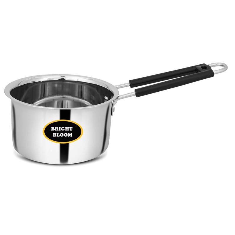 Bright Bloom Heavy Stainless Steel Sauce Pan 1.5 Litre (Gas Stove Friendly), Silver 18 Gauge, Sauce Pan Milk Pan Tapeli Patila M