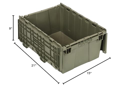 Quantum Qdc2115-9 Plastic Storage Container With Attached Flip-Top Lid, 21'' X 15'' X 9'', Gray