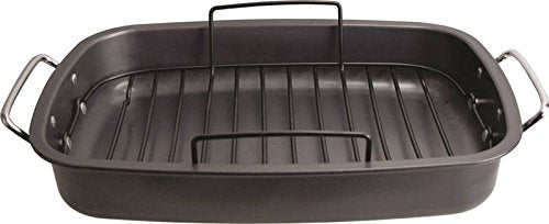 Heavy Gauge, Carbonized Steel, Commercial Kitchen Grade Non-Stick Roaster With Floating Rack For 22 Lb Turkey By Eurohome