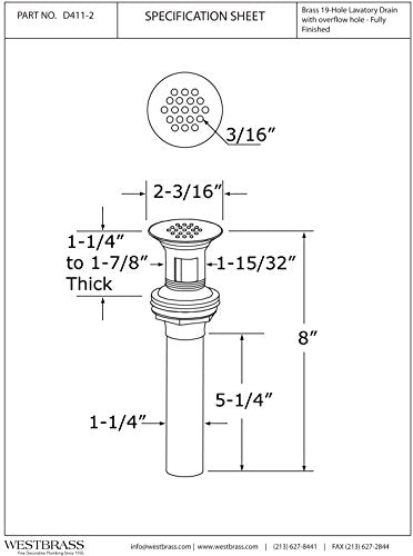 Westbrass D411-2-05 Grid Strainer Lavatory Drain With Overflow Holes-Exposed, Polished Nickel