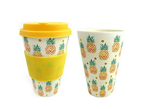 Tinymills Pineapple Hawaii Luau Travel Mug - Eco-Friendly Reusable Plant Fiber Travel Mug With Tropical Pineapple Design Party P