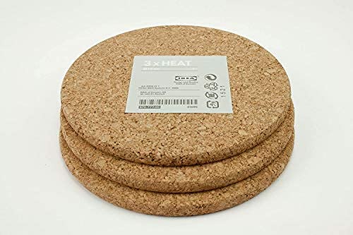 Ikea Cork Heat Trivet Table Mat Set of 3 - 19 cm Diameter, Durable and Stylish Kitchen Accessory